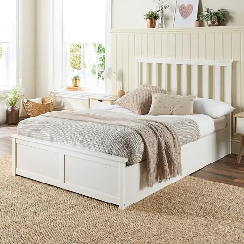 Aspire Beds White Painted Wood Ottoman Storage Bed Frame, Double (135 x 190 cm)