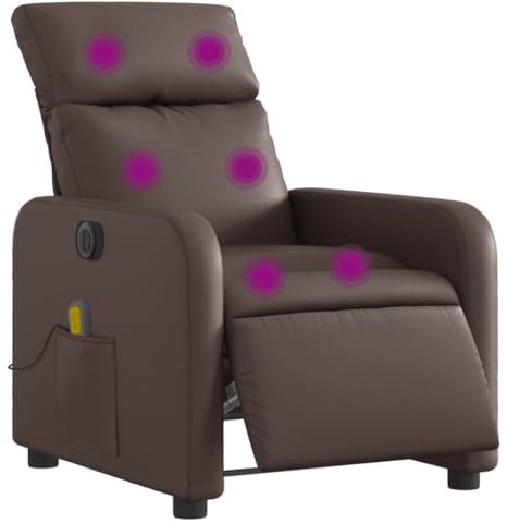 vidaXL Massagesessel, Sessel Elektrisch, Relaxsessel mit Liegefunktion Vibrationsfunktion, Fernsehsessel Liegesessel für Wohnzimmer, Braun Kunstleder