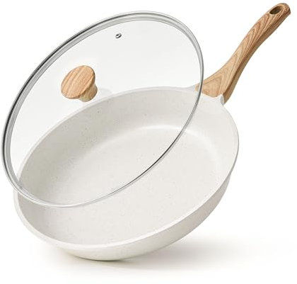 SENSARTE Sartén de cerámica antiadherente con tapa, sartén para tortilla de 12.5 pulgadas, sartén de chef saludable no tóxica, sartén para huevos compatible con inducción con mango resistente al calor