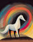 adrium Acryl-Bild 40 x 50 cm: Weißes Pferd im Kinderbuch-Stil, Regenbogenfarben im Hintergrund (192278784)