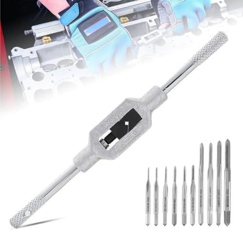 J U H U T O N G Machine Hand Tap Set 10pcs Micro Taps Bit Small Hand Screw Thread Taps M1-M3.5 HSS Mini Metric Plug Tap Adjustable Tap Reamer Wrench Die Tap Wrench