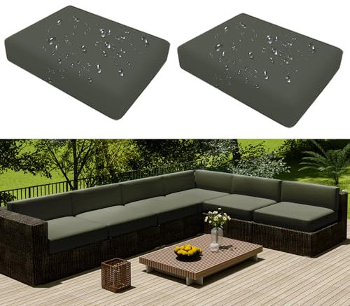 Hiseng Outdoor Sofa Sitzkissenbezug 2er Set Wasserdicht mit Reißverschluss, Terrassenstuhl Sofakissen Bezug Abnehmbar, Wetterfest Sofabezug für Garten Möbel aus Rattan (60x55x10cm,Matcha)