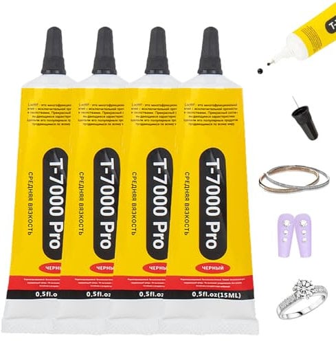 Nadiaen 4Pcs 60ML T7000 Glue Phone Screen Glue Black Adhesive Glue Multi-purpose Glue T-7000 Glue for Phone Jewelry Glass Wood Metal Fabric Crafts