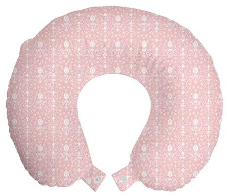 ABAKUHAUS Blumen Reisekissen Nackenstütze 2er Pack, Vintage Damast-Startseite Schaumstoff Reiseartikel für Flugzeug und Auto, 30x30 cm, Hellrosa und Weiß