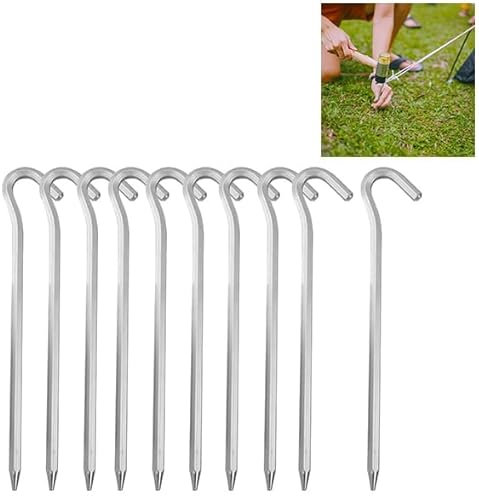 Tent Pegs 10 PCS Metal Heavy Duty Camping Pegs 18cm Tent Hooks Aluminum Alloy Rust Free Camping Tent Hard Ground Pegs for Football Net Tarpaulin Marquees Hiking Traveling Beach and Outdoor