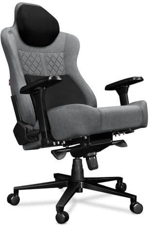YUMISU 2052F Bürostuhl Gaming Stuhl - Gamingstuhl mit Magnet-Nacken-und-Lendenkissen - Gamer Stuhl Stoff Hellgrau/Schwarz mit 4D-Armlehnen - Gaming Sessel mit Gummiräder - Computerstuhl bis 180 kg