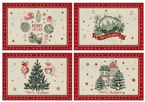 AFXXE Tovagliette Natalizie, Sottopiatti Natalizi Americane, Tovaglietta Natalizia Colazione, Sottopiatto Natale Lavabili Lino Tessuto Set, Tovagliette Tavola Natalizio Rosse Americana(Rustico)