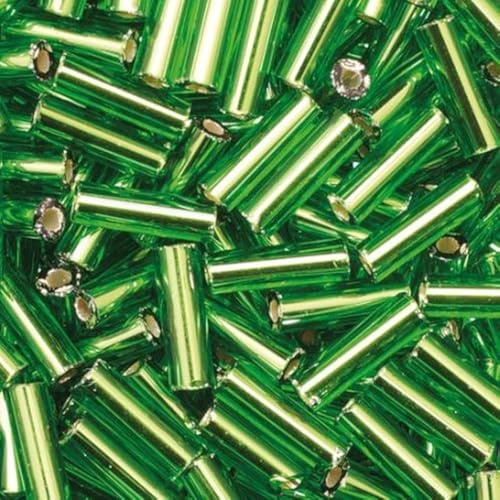 Paquete de 3300 cuentas de cristal de 6 mm, perlas de cristal de forma tubular, perlas en forma de palillos, Roccailles (inserción plateada verde)