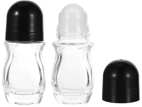 2PCS Glass Empty Roller Bottles, Deodorant Roll on Bottles with Plastic Roller Ball and Black Lid Massage Roller Ball Bottles Refillable Cosmetic Containers for Perfume Essential Oils (30ml/1 Oz)