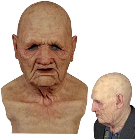 BommFu Halloween-Maske Für Alte Männer | Halloween Latex Vollmaske | Alter Mann Gesichtsbedeckung - Realistische Latex Alter Mann Gesichts Maske Für Cosplay Pa-rty Requisiten