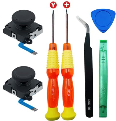 BlueMW 7 en 1 Kit de Réparation pour Switch Joy-Con, Analogiques 3D de Remplacement pour Joycon avec Tournevis Kit d'outils de Reparation pour NS Switch OLED/Switch/Switch Lite (Noir)