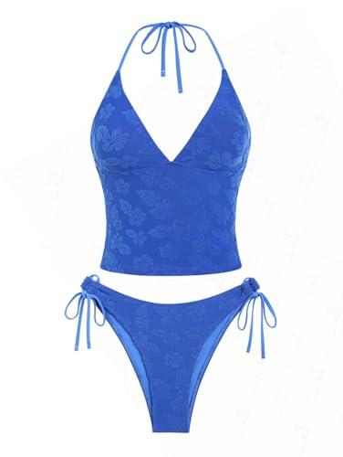 Seamoly Conjunto de 2 Tankini para Mujer con Lazo Lateral y Lazo a Rayas