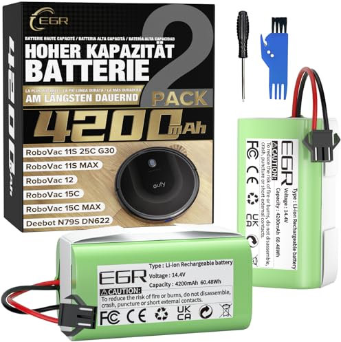EGR 4200mAh akku ersatzakku kompatibel mit eufy Robovac 11 11S 11C 11S Plus 11S MAX 12 15C 15C MAX 15T 25C 30C G10 Hybrid G30 Edge R500 R450 & Ecovacs Deebot N79 N79S N95 DN622 661-2er Pack