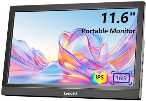 Lrtzcbi Monitor Portátil 11.6 Pulgadas, Pantalla LED HD 1366x768p Dual USB C/HDMI, Monitor Pequeño Altavoces Integrados/Soporte para Portátil PC Teléfono Mac PS4/5 Xbox