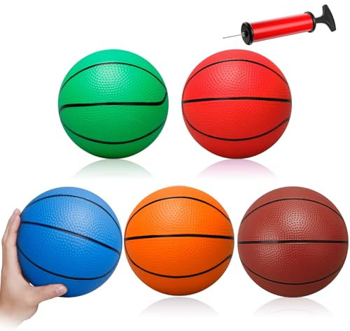 5 Pcs Mini Basketball Set, 16cm Colorful Kids Mini Ball Toys, Soft Rubber Small Bouncy Inflatable Ball for Over Door Basketball Hoop, Swimming Pool, Indoor And Outdoor (with Air Pump and Needles)