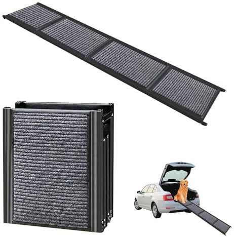DYUEE Rampe de voiture pour chien, extra longue, 170 cm, en métal, jusqu'à 150 kg, pliable, surface antidérapante, longues marches pour chiens de grande taille et SUV