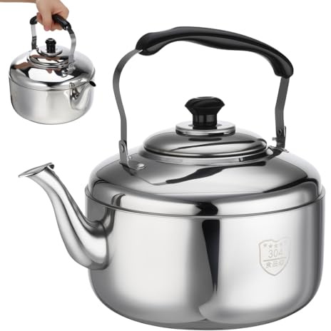 Whistling Water Kettle 5.5l Stainless Steel for Gas Heating | Silver Finish, Large Diameter Spout, Safe Water Heating, Suitable for Heat Source, Kitchen Use
