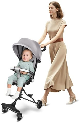 OHMG Kinderwagen für Babys, ultraleicht, kompakt, faltbar, von Geburt bis 25 kg, mit Trolley-System, ausziehbarem Verdeck, Kinderwagen von 0 bis 4 Jahren, ultraleicht, 5 kg