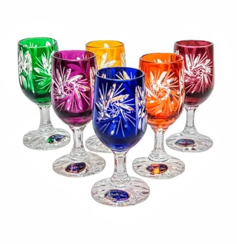 Marika Lot de 6 verres à vodka en cristal coloré de 25 ml - Peints à la main - Verre de qualité supérieure élégant