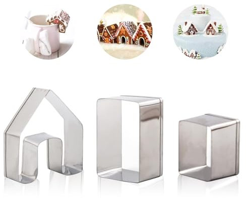 WishesMar Mini Emporte-pièces en Forme de Maison en Pain de Noël Moule Maison Pain d'épices Kit – Lot de 3 Moules à Biscuits en Acier Inoxydable pour la Cuisson, Bricolage, Décoration Festive