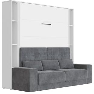 SMARTBett Schrankbett Set mit Sofa M1 180x200 + 2 Standregale inkl.LED Weiss
