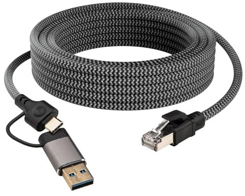 Leehitech 3M/9.84F 2.5Gbps USB-A/USB-C to RJ45 Ethernet Cable, High Speed Gigabit USB to RJ45 LAN Cable, No Delay for Laptop, PC, MacBook, Switch, Windows, macOS, Linux