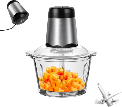 Powerful Electric Meat Grinder, 300W Food Processor with 2 Adjustable Speed Kitchen Vegetable Chopper, Mini Chopper with 4 Double Sharp Blades for Chopping, Mixing, Stirring, Blending, Mincing Foods