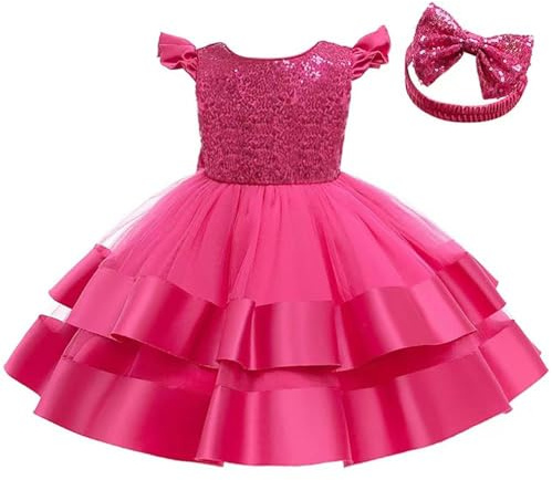 Lito Angels Vestido de Dama de Honor de Boda Ropa Navidad Fiesta Elegante con Diadema para Bebe y Niñas Pequeñas