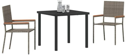 vidaXL Garden Dining Set 3 pcs Grey Poly rattan, Garden and Terrace, Modern Outdoor Seating, Relaxation Set, Durable Lounge, Exterior Furnishings, Patio, Deck Chairs