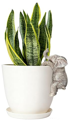 Tissting Elephant Plant Pot Hanger Resin Pot Hugger Figurine | Weatherproof Flower Pot Decoration for Indoor Outdoor Garden Balcony Patio, Ideal Gift for Garden Lovers