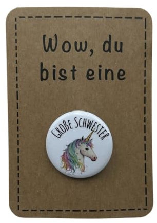 Anstecker Große Schwester Einhorn | mit Sicherheitsnadel | 32mm | Geschenk große Schwester | Schwangerschaft ankündigen | Geschenk zur Geburt | Geschenk Geschwister