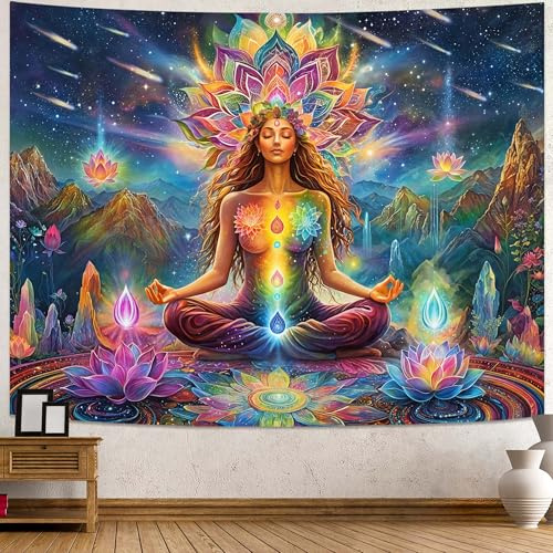 Kanuyee Schwarzlicht-Energiefluss, Yoga-Landschaft, Wandteppich, UV-reaktiv, abstraktes Energiefeld, Wandbehang für Meditationsraum, leuchtendes spirituelles Dekor, 80 x 60 cm (L x B)
