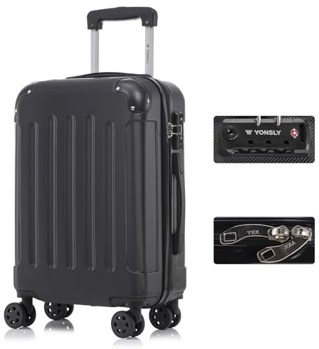 YONSLY Premium Reisekoffer TSA-Schloss YKK-Reißverschluss Hartschalen-Koffer Trolley Kabinenkoffer Rollkoffer Suitcase Handgepäck 4 Rollen (Schwarz, M)