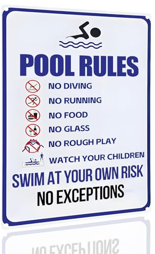 Pool Rules Metal Sign - Safety Regulation Aluminum Plaque - Swimming Pool Warning Sign for Outdoor Use 8x12 Inch (2545)