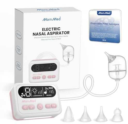 MOMMED Baby Nasal Aspirator, Up to 65KPa Electric Nose Sucker with 9 Suction Levels, Safe Silicone Tips, 3 Levels Gentle Night Light & Calming Music, Rechargeable Nose Cleaner for Newborns & Toddlers