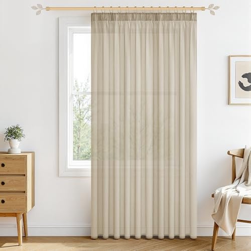 MRTREES Tenda Trasparente Voile Beige Extra Larga 300x240cm (LxA), Tende con Arricciatura per Camera Ragazzi e Grandi Finestre, Decorazione per Soggiorno e Casa, 1 Pezzo