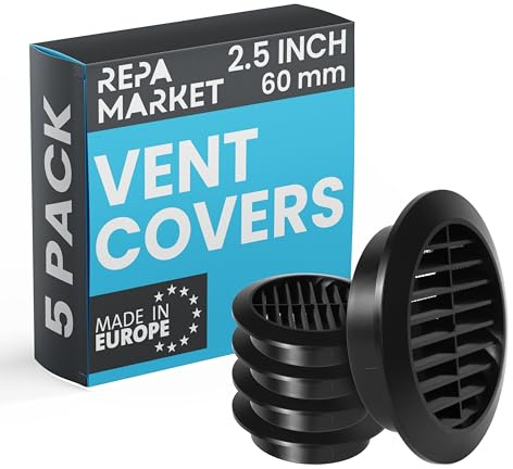 Repa Market Griglia di ventilazione rotonda nera in 5-pezzi da 60 mm con rete - Copertura in plastica per tubo di ventilazione per riscaldamento, raffreddamento e condizionamento dell'aria