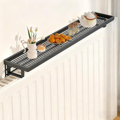YCCYHQ Metal Radiator Shelf, Radiator Cover Shelf with Easy to Fit Bracket, Rounded Corners, for Home, Office, Living Room(Black,50cm/19.7in)