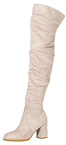 Hanraz Stivali sopra il ginocchio da donna con tacco gotico, in pelle, con tacco alto, taglia 37-43 EU, A02 Beige, 38/EU