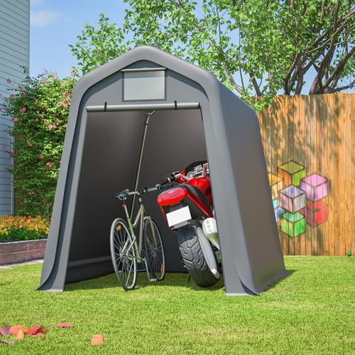Jaxilyn Garagenzelt 183x244x213 cm Tragbares Gartenhaus mit aufrollbarer Reißverschlusstür und Fenster, Carport mit wasserdichter Plane,für Motorrad-, Generator- und Fahrradlagerung Grau