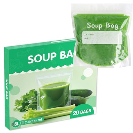 20Pcs Soup Freezer Bags Reusable Soup & Sauce Liquid Storage Bags Curry Freezer (M)