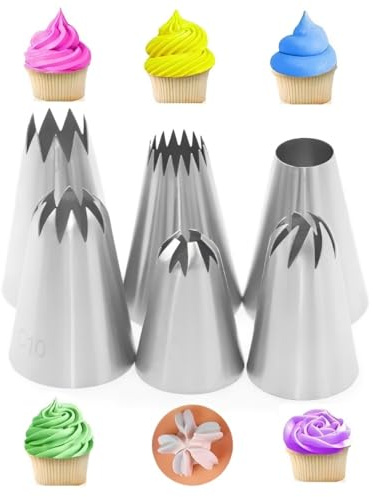 CUEMOON 6 Set di Beccucci per Sac a Poche Grandi Professionali, per Decorare Cupcakes, Torte, Zeppole, Biscotti & Churros