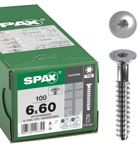 SPAX Betonschraube Senkkopf, 6 x 60 mm 20/5, 100 Stück, T-STAR T30, verzinkt - 1871010600605