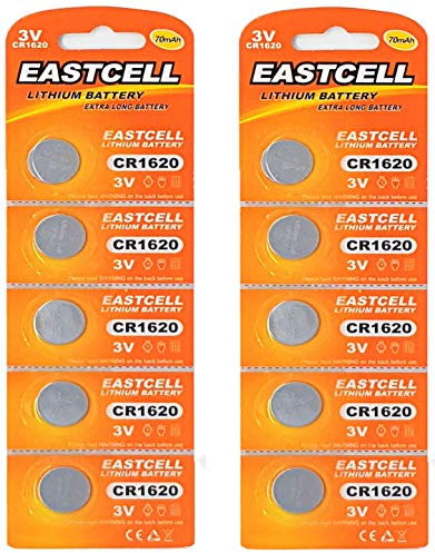 10 x CR1620 3V Lithium Knopfzelle 70 mAh (2 Blistercards a 5 Batterien) EINWEG Markenware EASTCELL