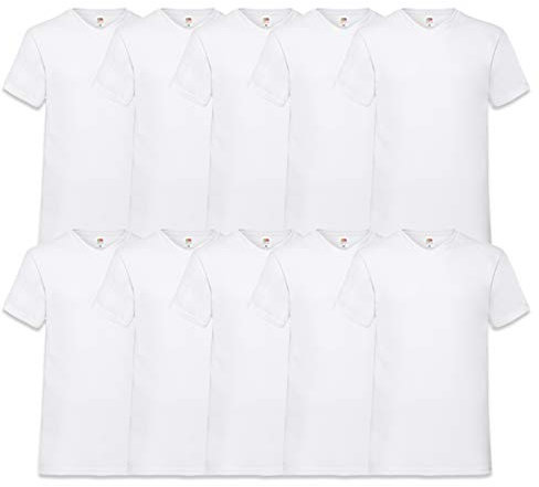 Fruit of the Loom Herren V-Neck Valueweight T-Shirt, weiß, L (10er Pack)