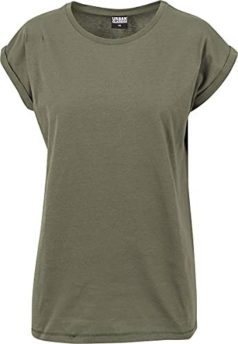 Urban Classics Damen T-Shirt Ladies Extended Shoulder Tee, T-Shirt mit überschnittenen Schultern, aus Baumwolle, erhältlich in vielen Farben, Olive, 5XL