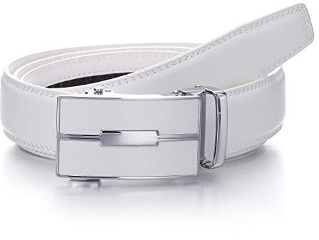 YEHMAN Herren Ratsche Automatik Leder Gürtel ohne Löcher mit Automatikschließe 3 cm Breite verstellbare grösse für Männer. Länge 130 cm, 505 weiß