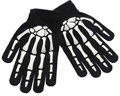 JOYKK Unisex Kinder Vollfinger-Handschuhe Winter Radfahren Halloween Horror Skull Claw Skelett Anti-Rutsch-Gummi-Outdoorhandschuhe Wrist Warmer - Black & White