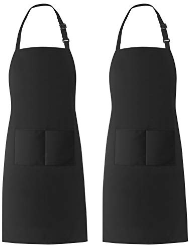 Xornis 2 Stück verstellbare Latzschürze mit 2 Taschen Kochen Küche Restaurant Bar Schürze Kochschürze Unisex Schürzen für Damen Herren Schwarz