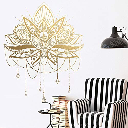 YuanMinglu Mandala Lotus Vinyl Wandaufkleber Einzigartige Wohnkultur Schlafzimmer Abnehmbare Wandtattoo Gold 70x86cm